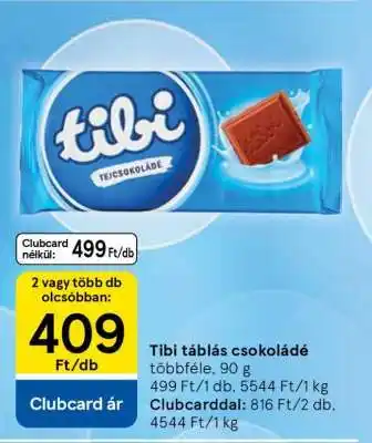 Tesco TIBI Táblás csokoládé ajánlat