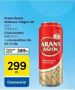 Tesco Arany Ászok dobozos világos sör ajánlat