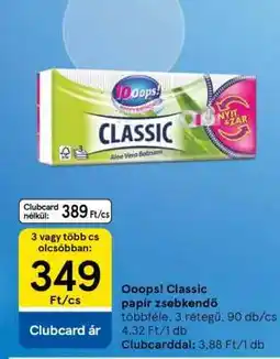 Tesco Ooops! Classic papír zsebkendő ajánlat