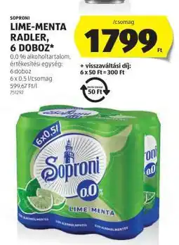 ALDI Soproni Lime-Menta Radler, 6 doboz ajánlat