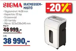Metro SIGMA IRATMEGSEMMISÍTŐ ajánlat