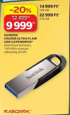 Auchan SANDISK CRUZER ULTRA FLAIR USB 3.0 PENDRIVE ajánlat
