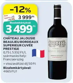 Auchan CHÂTEAU JALOUSIE BEAULIEU BORDEAUX SUPERIEUR CUVÉE PRESTIGE ajánlat
