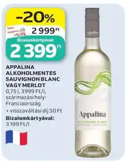 Auchan APPALINA ALKOHOLMENTES SAUVIGNON BLANC VAGY MERLOT ajánlat