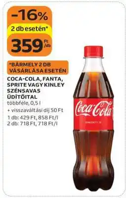 Auchan Coca-Cola, Fanta, Sprite vagy Kinley szénsavas üdítőital ajánlat