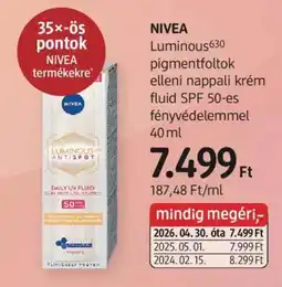 DM NIVEA Luminous630 pigmentfoltok elleni nappali krém fluid SPF 50-es fényvédelemmel 40 ml ajánlat