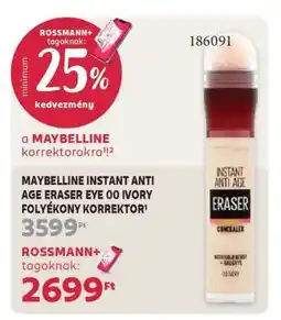 Rossmann MAYBELLINE INSTANT ANTI AGE ERASER EYE 00 IVORY FOLYÉKONY KORREKTOR ajánlat