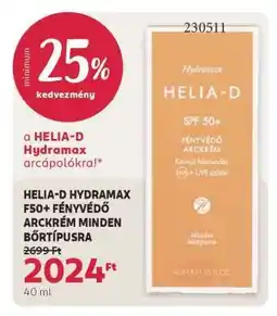 Rossmann HELIA-D HYDRAMAX F50+ FÉNYVÉDŐ ARCKRÉM MINDEN BŐRTÍPUSRA ajánlat