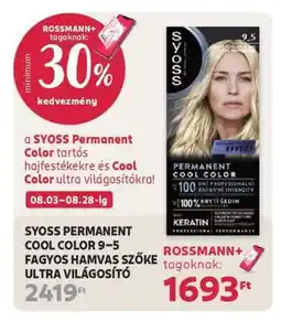 Rossmann SYOSS PERMANENT COOL COLOR 9-5 FAGYOS HAMVAS SZŐKE ULTRA VILÁGOSÍTÓ ajánlat