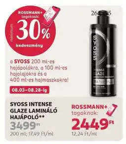 Rossmann SYOSS INTENSE GLAZE LAMINÁLÓ HAJÁPOLÓ ajánlat