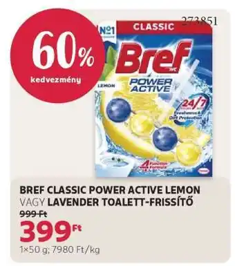 BREF CLASSIC POWER ACTIVE LEMON VAGY LAVENDER TOALETT-FRISSÍTŐ