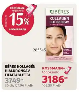Rossmann BÉRES KOLLAGÉN HIALURONSAV FILMTABLETTA ajánlat