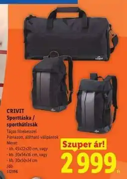 Lidl Crivit Sporttáska / sporthátizsák ajánlat