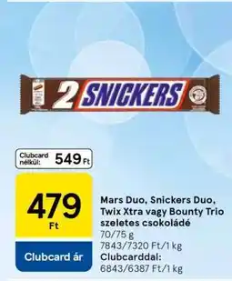 Tesco Mars Duo, Snickers Duo, Twix Xtra vagy Bounty Trio szeletes csokoládé ajánlat