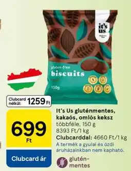 Tesco It's Us gluténmentes, kakaós, omlós keksz ajánlat