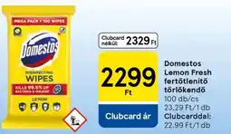 Tesco Domestos Lemon Fresh fertőtlenítő törlőkendő ajánlat