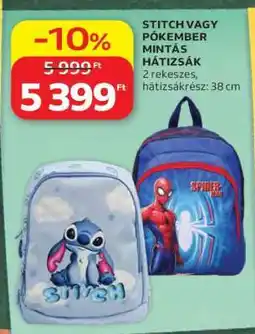 Auchan STITCH VAGY PÓKEMBER MINTÁS HÁTIZSÁK ajánlat