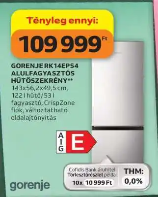 GORENJE RK14EPS4 ALULFAGYASZTÓS HŰTŐSZEKRÉNY