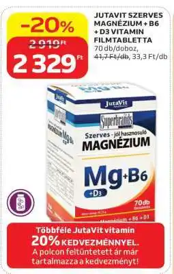 Auchan JUTAVIT SZERVES MAGNÉZIUM + B6 + D3 VITAMIN FILMTABLETTA ajánlat