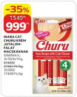Auchan INABA CAT CHURU KRÉM JUTALOMFALAT MACSKÁKNAK ajánlat