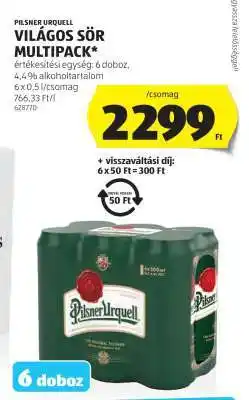 ALDI Pilsner Urquell Világos Sör Multipack ajánlat