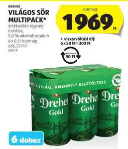ALDI Dreher Világos Sör Multipack ajánlat