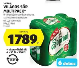 ALDI Soproni világos sör multipack ajánlat
