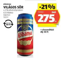 ALDI KŐBÁNYAI Világos sör ajánlat