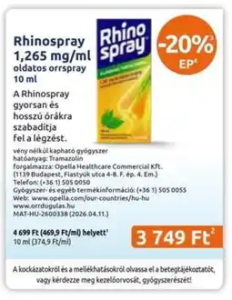 Benu Gyógyszertárak Rhinospray 1,265 mg/ml oldatos orrspray 10 ml ajánlat