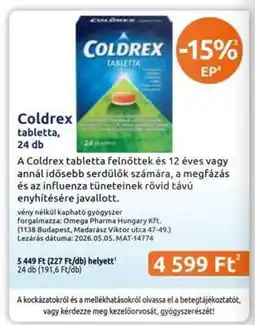 Benu Gyógyszertárak Coldrex tabletta, 24 db ajánlat