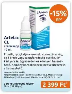 Benu Gyógyszertárak Artelac CL szemcsepp 10 ml ajánlat
