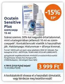 Benu Gyógyszertárak Ocutein Sensitive Plus ajánlat
