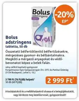 Benu Gyógyszertárak Bolus adstringens tabletta, 50 db ajánlat