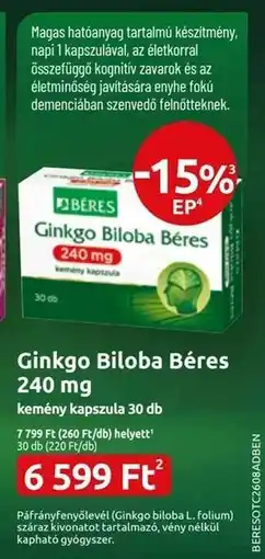 Benu Gyógyszertárak Ginkgo Biloba Béres 240 mg ajánlat