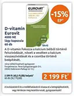 Benu Gyógyszertárak D-vitamin Eurovit 4000 NE lágy kapszula 60 db ajánlat