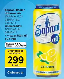 Tesco Soproni Radler dobozos sör ajánlat