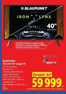 Lidl BLAUPUNKT FULL HD 40 Google TV ajánlat