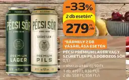 Auchan PÉCSI PRÉMIUM LAGER VAGY SZŰRETLEN PILS DOBOZOS SÖR ajánlat