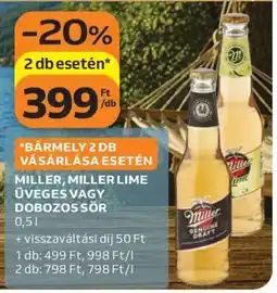 Auchan Miller, Miller Lime üveges vagy dobozos sör ajánlat