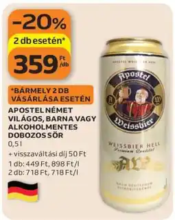 Auchan Apostel Német Világos, Barna vagy Alkoholmentes Dobozos Sör ajánlat