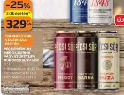 Auchan Pécsi Prémium Meggy, Barna vagy Szűretlen Dobozos Búzasör ajánlat