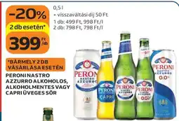 Auchan PERONI NASTRO AZZURRO ALKOHOLOS, ALKOHOLMENTES VAGY CAPRI ÜVEGES SÖR ajánlat