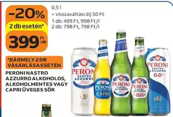 PERONI NASTRO AZZURRO ALKOHOLOS, ALKOHOLMENTES VAGY CAPRI ÜVEGES SÖR