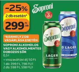 Auchan Soproni Alkoholos vagy Alkoholmentes Dobozos Sör ajánlat