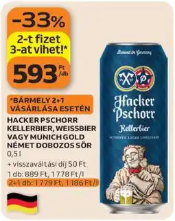 Auchan Hacker Pschorr Kellerbier, Weissbier vagy Münich Gold Német Dobozos Sör ajánlat
