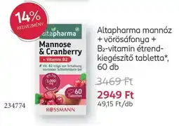Rossmann Altapharma mannóz + vörösáfonya + B2-vitamin étrend-kiegészítő tabletta*, 60 db ajánlat