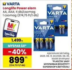 Interspar VARTA Longlife Power elem ajánlat