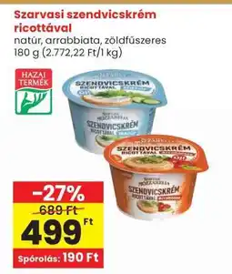 Interspar SZARVASI Szendvicskrém ricottával ajánlat