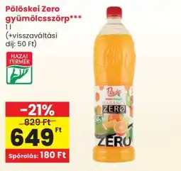 Spar Pölöskei Zero gyümölcsszörp ajánlat