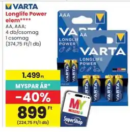 Spar VARTA Longlife Power elem ajánlat